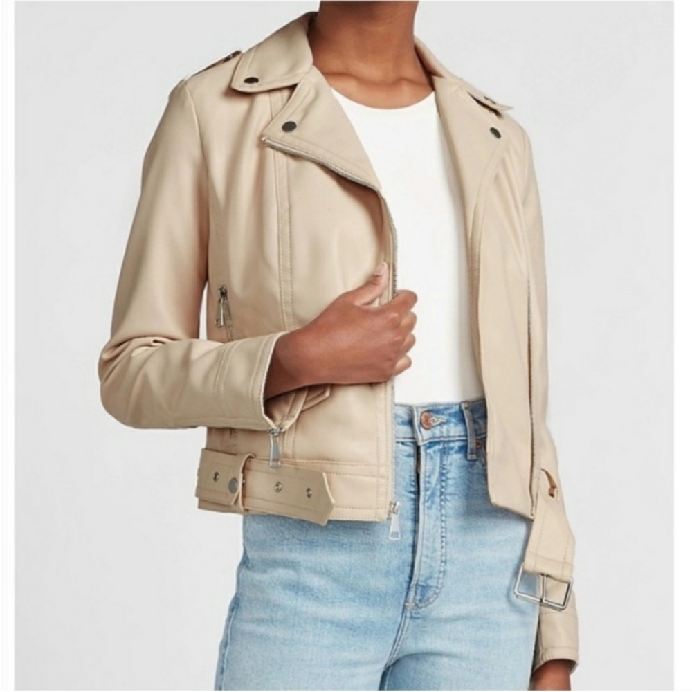 Express Beige Faux Leather Moto Jacket